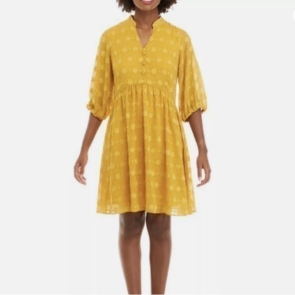 Sandra Darren Womens Gold Textured Babydoll Dress